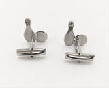 1960s Bowling Cufflinks Mad Men Era Mid Century Men's Vintage Silver Tone Metal Cufflink Set with Silver Bowling Pins & Black Bowling Ball