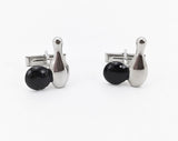 1960s Bowling Cufflinks Mad Men Era Mid Century Men's Vintage Silver Tone Metal Cufflink Set with Silver Bowling Pins & Black Bowling Ball