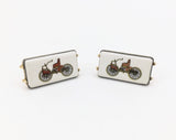1960s-70s Antique Car Cufflinks Men's Vintage Gold Tone Metal Cufflink Set with porcelain tiles with early 1900s car designs