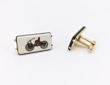 1960s-70s Antique Car Cufflinks Men's Vintage Gold Tone Metal Cufflink Set with porcelain tiles with early 1900s car designs