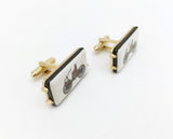1960s-70s Antique Car Cufflinks Men's Vintage Gold Tone Metal Cufflink Set with porcelain tiles with early 1900s car designs