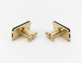 1960s-70s Antique Car Cufflinks Men's Vintage Gold Tone Metal Cufflink Set with porcelain tiles with early 1900s car designs