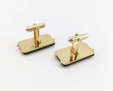 1960s-70s Antique Car Cufflinks Men's Vintage Gold Tone Metal Cufflink Set with porcelain tiles with early 1900s car designs