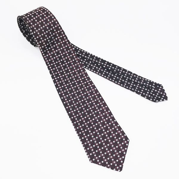 1950s Superba Tie Mad Men Era Mid Century Modern Skinny Black, Brown & White Men's Vintage Necktie with geometric dot design by SUPERBA