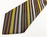 1970s Wide Tie Disco Era Gold, Silver, Copper & Brown Striped Men's Vintage 100% Dacron Polyester Necktie