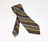 1970s Wide Tie Disco Era Gold, Silver, Copper & Brown Striped Men's Vintage 100% Dacron Polyester Necktie