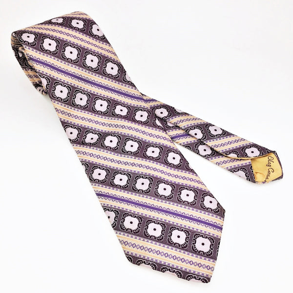 1970s Oleg Cassini Tie Men's Vintage Wide Purple & Lavender Woven Polyester Disco Era Necktie by Oleg Cassini