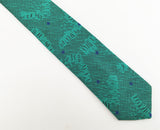 1980s Sergio Valente Teal Skinny Tie Narrow Shiny Woven Men's Vintage 80s Necktie with abstract designs