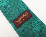 1980s Sergio Valente Teal Skinny Tie Narrow Shiny Woven Men's Vintage 80s Necktie with abstract designs