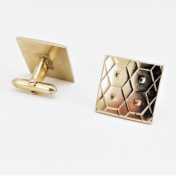1950s-60s SWANK Cufflinks Large Mid Century Modern Mad Men Era Modernist Square Gold Tone Metal Men's Vintage Cufflink Set by SWANK