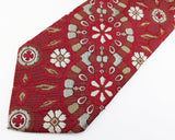 1970s Wide Red Floral Disco Era Tie Men's Vintage All Polyester Necktie with Woven Abstract Designs by Bond's