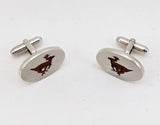 1960s ANSON Deer Cufflink Set Silver Tone Metal & Brown Enamel Mad Men Mid Century Men's Vintage Cufflinks with Stag designs by Anson