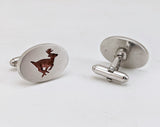 1960s ANSON Deer Cufflink Set Silver Tone Metal & Brown Enamel Mad Men Mid Century Men's Vintage Cufflinks with Stag designs by Anson