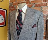 1970s Vintage TWEED Men's Suit Jacket Black, Gray & White Wool Blend Blazer / Sport Coat by Society Park for Michael's - Size 50 (XL)