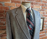 1970s Vintage TWEED Men's Suit Jacket Black, Gray & White Wool Blend Blazer / Sport Coat by Society Park for Michael's - Size 50 (XL)