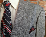 1970s Vintage TWEED Men's Suit Jacket Black, Gray & White Wool Blend Blazer / Sport Coat by Society Park for Michael's - Size 50 (XL)