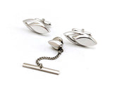 1960s SWANK Modernist Cufflinks & Tie Pin / Tie Tack Set Silver Tone Metal Men's Vintage Cufflink Set by SWANK