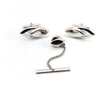 1960s SWANK Modernist Cufflinks & Tie Pin / Tie Tack Set Silver Tone Metal Men's Vintage Cufflink Set by SWANK