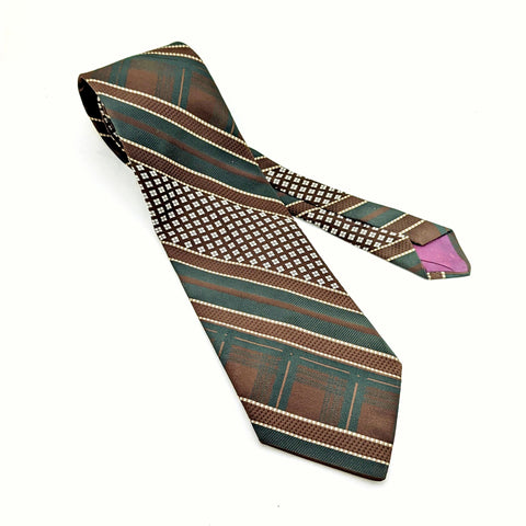 1970s WIDE Disco Era Tie Men's Vintage Brown & Green Polyester Disco Era JCPenney Necktie