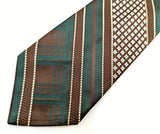 1970s WIDE Disco Era Tie Men's Vintage Brown & Green Polyester Disco Era JCPenney Necktie