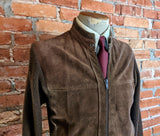 1980s Men's Suede Jacket Vintage Brown Suede Leather & Knit Acrylic Café Racer Style Sweater Jacket by Alvin Josef - Size MEDIUM