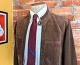 1980s Men's Suede Jacket Vintage Brown Suede Leather & Knit Acrylic Café Racer Style Sweater Jacket by Alvin Josef - Size MEDIUM