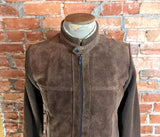 1980s Men's Suede Jacket Vintage Brown Suede Leather & Knit Acrylic Café Racer Style Sweater Jacket by Alvin Josef - Size MEDIUM