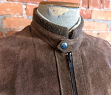 1980s Men's Suede Jacket Vintage Brown Suede Leather & Knit Acrylic Café Racer Style Sweater Jacket by Alvin Josef - Size MEDIUM