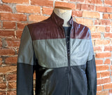 1980s BERMAN'S Tri-Color Leather Café Racer Jacket Men's Vintage Burgundy, Gray & Black Members Only Style Leather Jacket - Size 38 (MEDIUM)