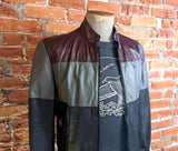 1980s BERMAN'S Tri-Color Leather Café Racer Jacket Men's Vintage Burgundy, Gray & Black Members Only Style Leather Jacket - Size 38 (MEDIUM)