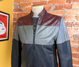 1980s BERMAN'S Tri-Color Leather Café Racer Jacket Men's Vintage Burgundy, Gray & Black Members Only Style Leather Jacket - Size 38 (MEDIUM)