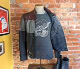 1980s BERMAN'S Tri-Color Leather Café Racer Jacket Men's Vintage Burgundy, Gray & Black Members Only Style Leather Jacket - Size 38 (MEDIUM)