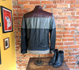 1980s BERMAN'S Tri-Color Leather Café Racer Jacket Men's Vintage Burgundy, Gray & Black Members Only Style Leather Jacket - Size 38 (MEDIUM)