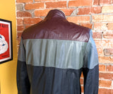 1980s BERMAN'S Tri-Color Leather Café Racer Jacket Men's Vintage Burgundy, Gray & Black Members Only Style Leather Jacket - Size 38 (MEDIUM)
