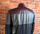 1980s BERMAN'S Tri-Color Leather Café Racer Jacket Men's Vintage Burgundy, Gray & Black Members Only Style Leather Jacket - Size 38 (MEDIUM)