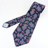 1970s Wide Black Silk Paisley Tie Men's Vintage 100% Silk Necktie with Red & Blue Paisley Designs from Woolf Brothers Briar Shop