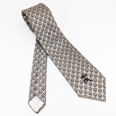 1970s Silver COUNTESS MARA Tie Men's Vintage Wide Necktie with Woven Foulard Designs by Countess Mara New York for Woolf Brothers