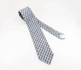 1970s Checked Knit Tie Men's Vintage Beige & Blue Wool Blend Necktie by Royal Knight