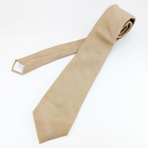 1970s SEARS Beige Striped Tie Men's Vintage Disco Era Textured Woven Polyester Necktie from SEARS Classic Collection