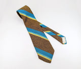 1960s Mod Striped Tie Men's Vintage Mad Men Era Brown , Gold & Blue Striped Acetate Necktie LaBella Collection
