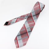 1970s Wembley Plaid Tie Men's Vintage Disco Era Knit Polyester Necktie with Red, Black, White & Gray Plaid Pattern by Wembley