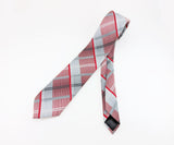 1970s Wembley Plaid Tie Men's Vintage Disco Era Knit Polyester Necktie with Red, Black, White & Gray Plaid Pattern by Wembley