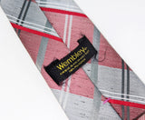 1970s Wembley Plaid Tie Men's Vintage Disco Era Knit Polyester Necktie with Red, Black, White & Gray Plaid Pattern by Wembley