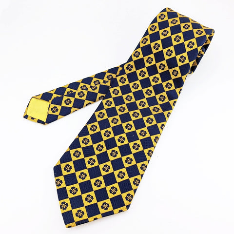 1970s Disco Era Super Wide Men's Vintage Necktie with Navy Blue and Gold Designs by Liebert