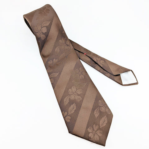 1970s Wide Brown Floral Wembley Tie Men's Vintage Disco Era Brown Textured Polyester Necktie Wemlon Fabric by Wembley
