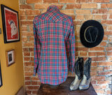 1980s Vintage Plaid Western Shirt Men's Cowboy Style Long Sleeve Pearl Snap Shirt by PFI Springfield, Missouri - Size LARGE