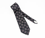 1980s Men's Black Tie Vintage 80s Men's Necktie with Woven Abstract Foulard Designs in Silver & Red by 615 Collection