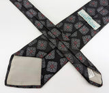 1980s Men's Black Tie Vintage 80s Men's Necktie with Woven Abstract Foulard Designs in Silver & Red by 615 Collection