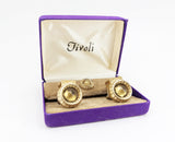 1960s SWANK Cufflink & Tie Pin Set Huge Modernist Mad Men Era Gold Tone Metal Wrap-a-round Cufflinks and Tie Tack Set with Brown Stones