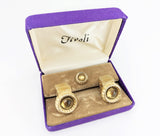 1960s SWANK Cufflink & Tie Pin Set Huge Modernist Mad Men Era Gold Tone Metal Wrap-a-round Cufflinks and Tie Tack Set with Brown Stones